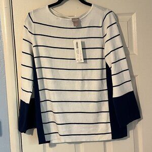 NWT Chico's Blue & White Striped Flare Top